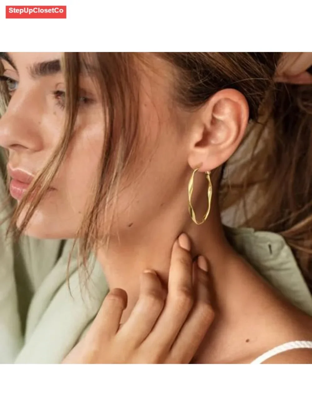 45mm Twisted Hoop Earrings Gold Plated Sterling Silver Post for Women